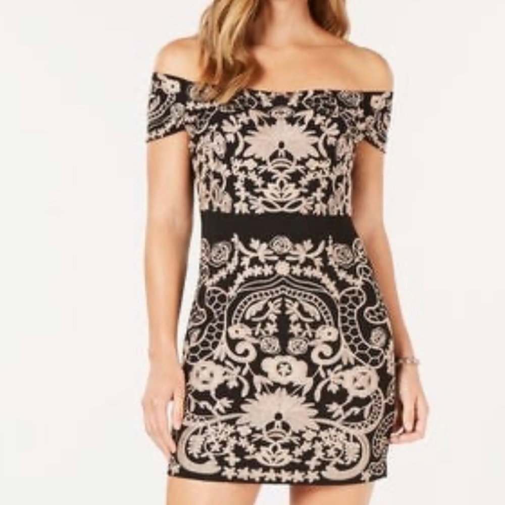 NWT- Foxiedox Black Embroidered off shoulder dress - Picture 7 of 7